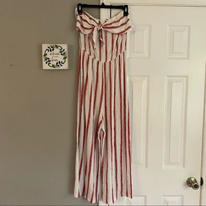 Love Tree Red and White Striped Jumpsuit